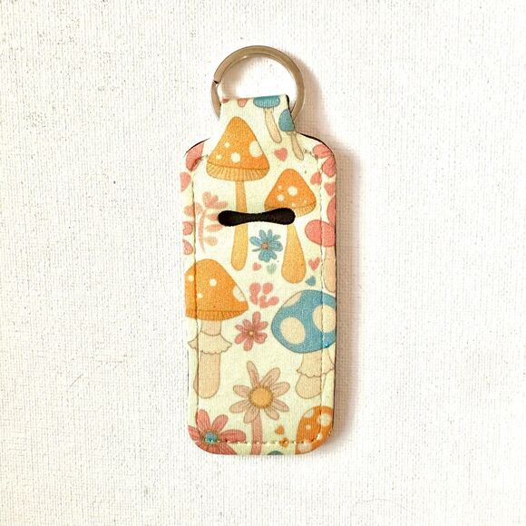 Mushrooms Chapstick Holder Keychain Ring / Boho Lip Balm Holder Accessory - Picture 2 of 3